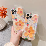 Strawberry Yellow Oil Painting Flowers Suitable For Apple 87plus Mobile Phone Case Flash Drill 13promax Glue 12 Fresh