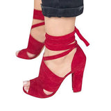 Suede cross strap block heels
