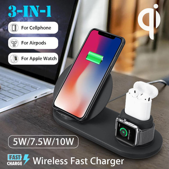 3 in1 10W Qi Wireless Charger Dock Station Fast Charging for Apple Watch 1 2 3 4 For iPhone XR XS Max For Samsung S9 For AirPods