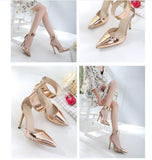 shiny pointed high heel shoes
