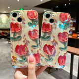 Small fresh tulip x suitable for Apple 13Pro Max mobile phone case iphone11 flash drill 12 drops of glue XR