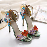 Serpentine flower high heel sandals