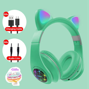 RGB Cat Ear Headphones Bluetooth 5.0 Noise Cancelling Adults Kids girl Headset Support TF Card FM Radio With Mic Gift bracelet