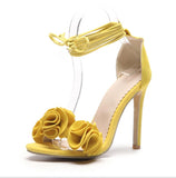Suede flowered high heel sandals