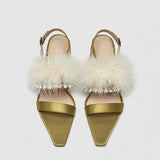 Rhinestone feather satin women sandals