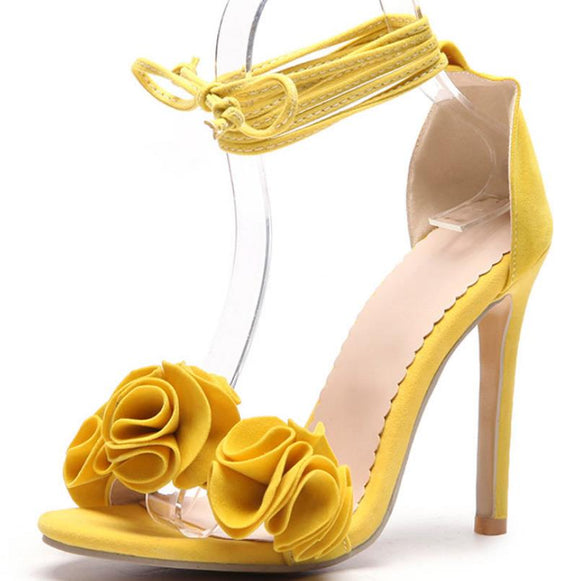 Suede flowered high heel sandals