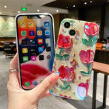 Small fresh tulip x suitable for Apple 13Pro Max mobile phone case iphone11 flash drill 12 drops of glue XR