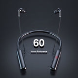 EARDECO 60 Hours Endurance Bluetooth Headphones Stereo Bass Wireless Headphone Neckband Power LED Display Headset TF Card Magnet