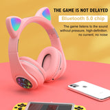 RGB Cat Ear Headphones Bluetooth 5.0 Noise Cancelling Adults Kids girl Headset Support TF Card FM Radio With Mic Gift bracelet