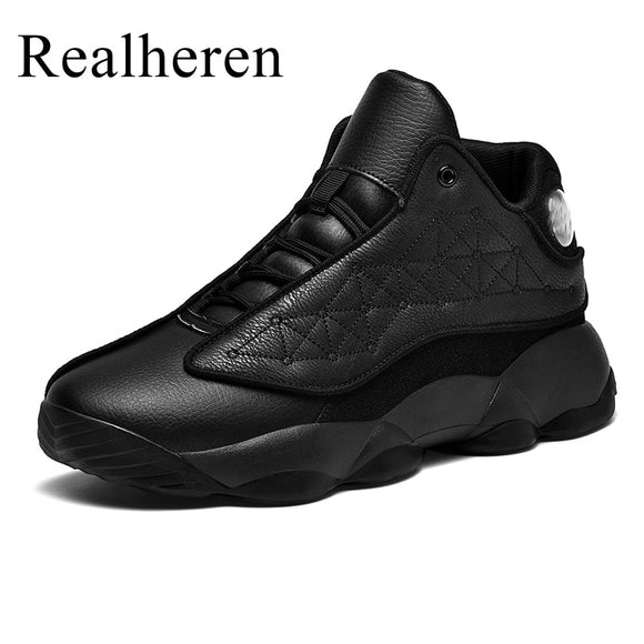 Big Size 48 49 PU Leather Men Basketball Shoes High Top Sneakers Sports Pure Black