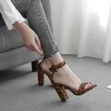 Chunky high heel leopard sandals