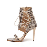 Cross straps snake skin sandals